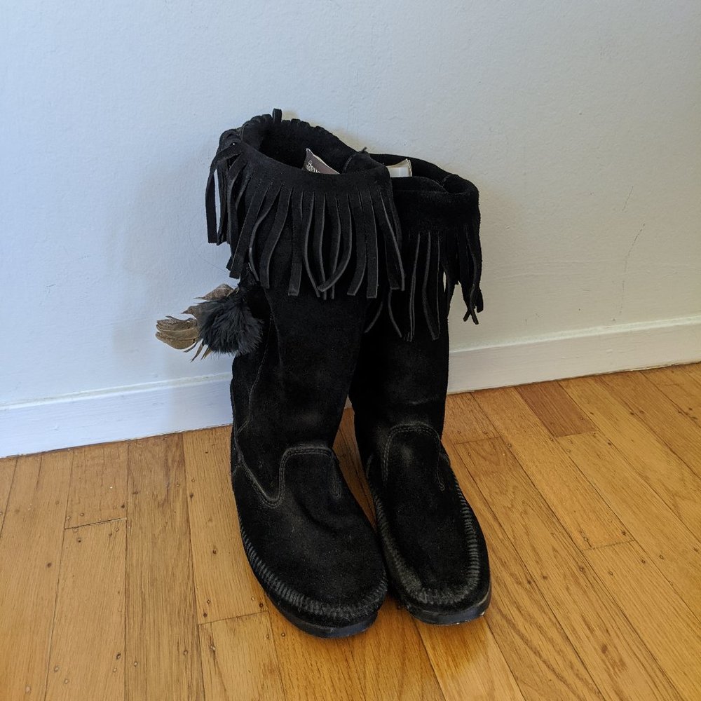 Black Leather Minnetonka Moccasin Boots